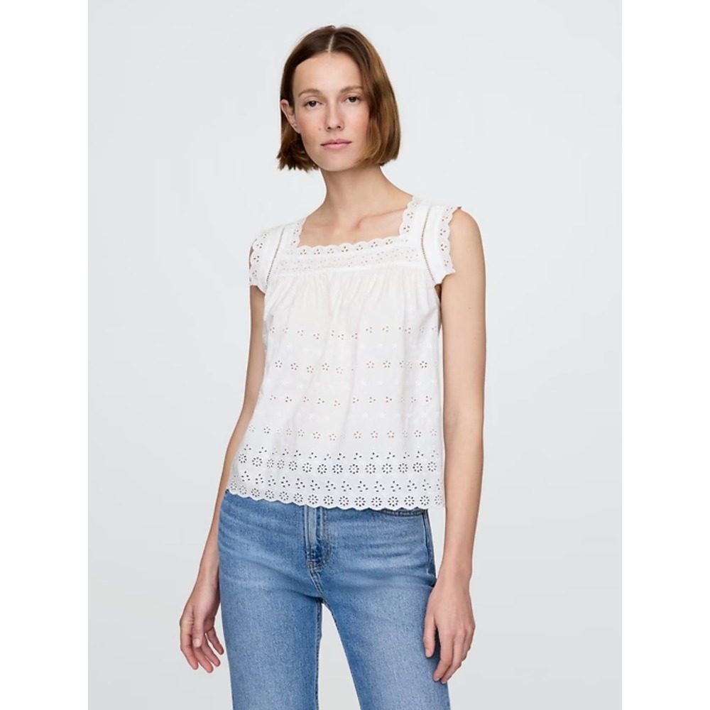 2025 GAP x DOEN Womens Eyelet Top Size XL White Coquette Dainty Feminine